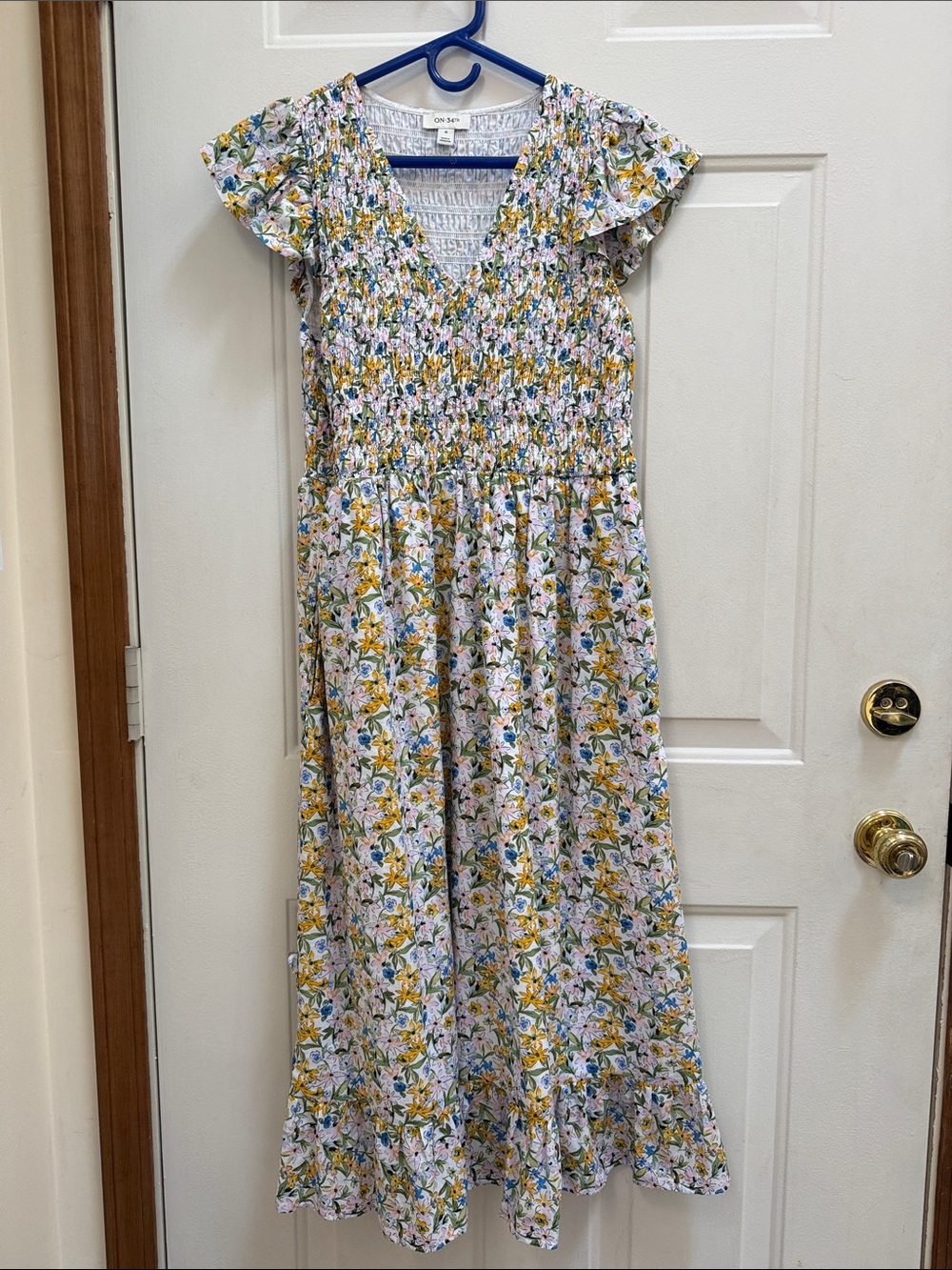 Women’s Floral Smocked Midi Dress - Yellow & White